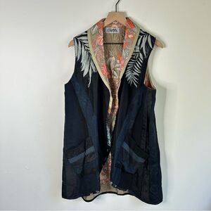 GinYa Floral Quilted Embroidered Appliqué Asian Style Long Line Open Front Vest